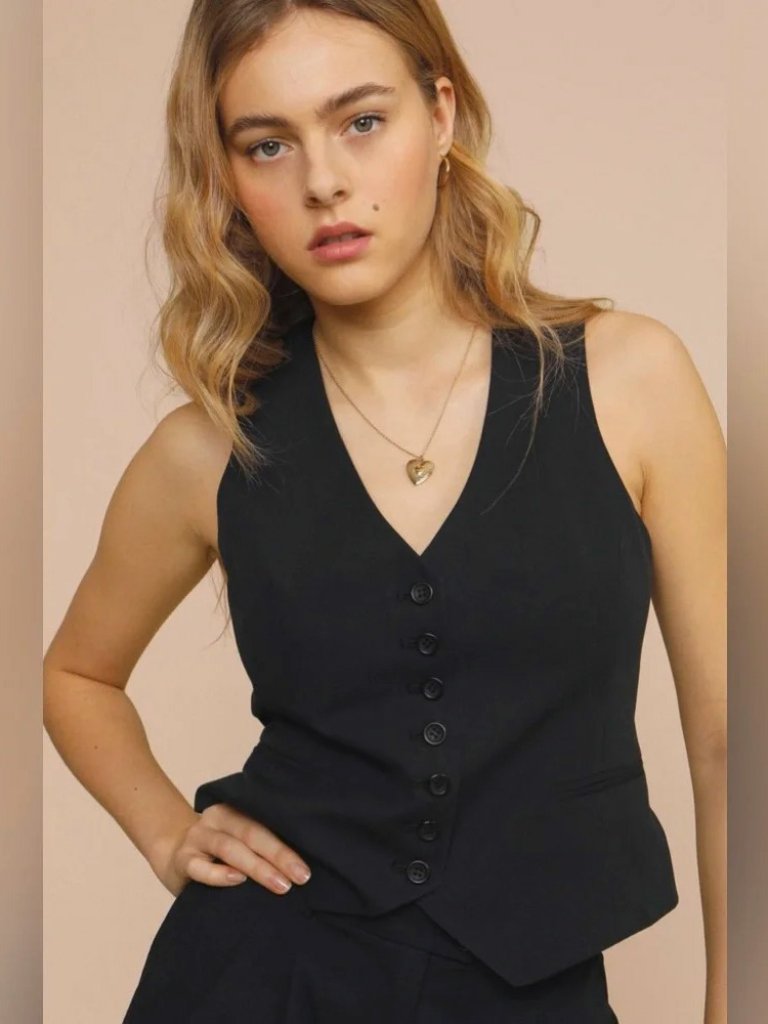 New Rouje Jacob Cotton Linen Suit Vest Black 40, 8